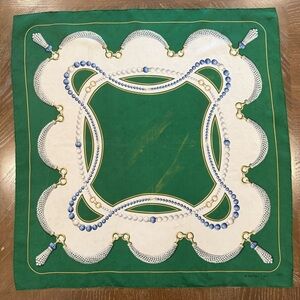 Cartier Silk Scarf 90 Carré Green White Hand Rolled Made in France